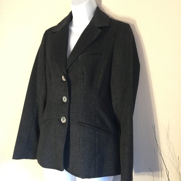 Eddie Bauer Angora Rabbit Hair Wool Blend Blazer Petite Tailored Jacket Charcoal - Picture 2 of 16